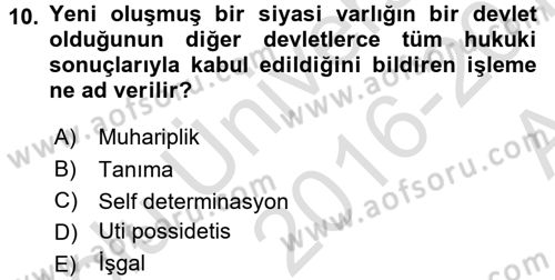 Uluslararası Hukuk 1 Dersi 2016 - 2017 Yılı (Vize) Ara Sınav Soruları 10. Soru