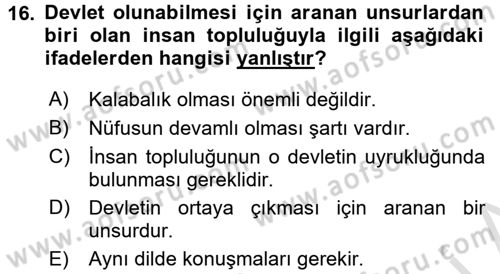 Uluslararası Hukuk 1 Dersi 2016 - 2017 Yılı (Vize) Ara Sınav Soruları 16. Soru