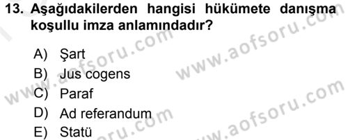 Uluslararası Hukuk 1 Dersi 2016 - 2017 Yılı (Final) Dönem Sonu Sınav Soruları 13. Soru