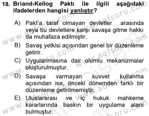 Uluslararası Hukuk 1 Dersi 2016 - 2017 Yılı (Final) Dönem Sonu Sınav Soruları 18. Soru