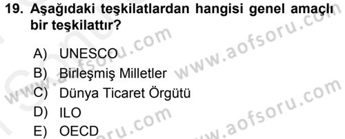 Uluslararası Hukuk 1 Dersi 2016 - 2017 Yılı (Final) Dönem Sonu Sınav Soruları 19. Soru