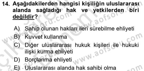 Uluslararası Hukuk 1 Dersi 2017 - 2018 Yılı (Vize) Ara Sınav Soruları 14. Soru