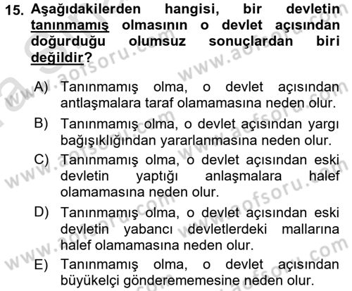 Uluslararası Hukuk 1 Dersi 2017 - 2018 Yılı (Vize) Ara Sınav Soruları 15. Soru
