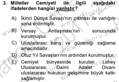 Uluslararası Hukuk 1 Dersi 2017 - 2018 Yılı (Vize) Ara Sınav Soruları 3. Soru