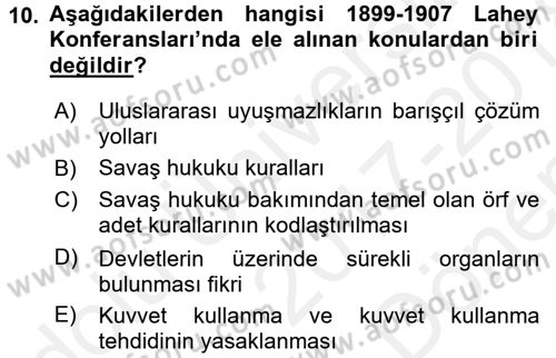 Uluslararası Hukuk 1 Dersi 2017 - 2018 Yılı (Final) Dönem Sonu Sınav Soruları 10. Soru