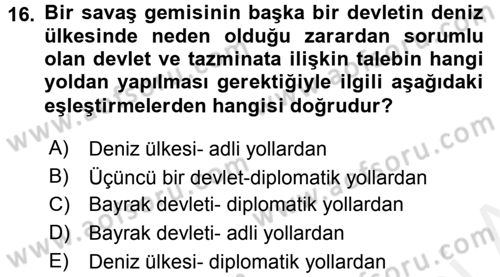 Uluslararası Hukuk 1 Dersi 2017 - 2018 Yılı (Final) Dönem Sonu Sınav Soruları 16. Soru