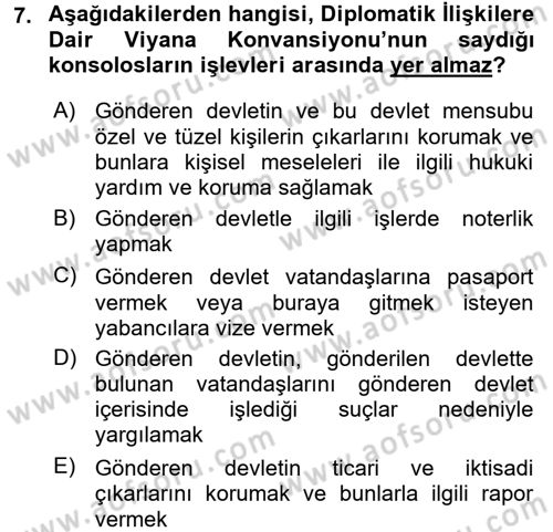 Uluslararası Hukuk 1 Dersi 2017 - 2018 Yılı (Final) Dönem Sonu Sınav Soruları 7. Soru