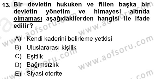 Uluslararası Hukuk 1 Dersi Ara Sınavı Deneme Sınav Soruları 13. Soru