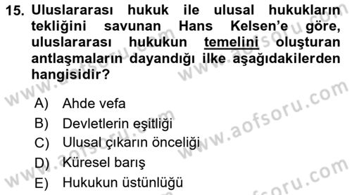 Uluslararası Hukuk 1 Dersi Ara Sınavı Deneme Sınav Soruları 15. Soru