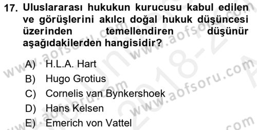 Uluslararası Hukuk 1 Dersi Ara Sınavı Deneme Sınav Soruları 17. Soru
