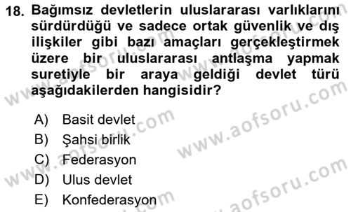 Uluslararası Hukuk 1 Dersi Ara Sınavı Deneme Sınav Soruları 18. Soru