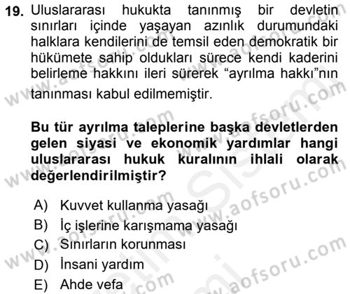 Uluslararası Hukuk 1 Dersi Ara Sınavı Deneme Sınav Soruları 19. Soru