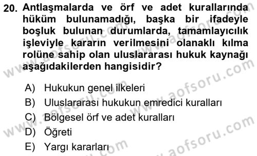 Uluslararası Hukuk 1 Dersi 2018 - 2019 Yılı (Vize) Ara Sınav Soruları 20. Soru