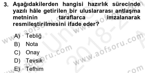 Uluslararası Hukuk 1 Dersi Ara Sınavı Deneme Sınav Soruları 3. Soru