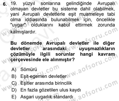 Uluslararası Hukuk 1 Dersi Ara Sınavı Deneme Sınav Soruları 6. Soru