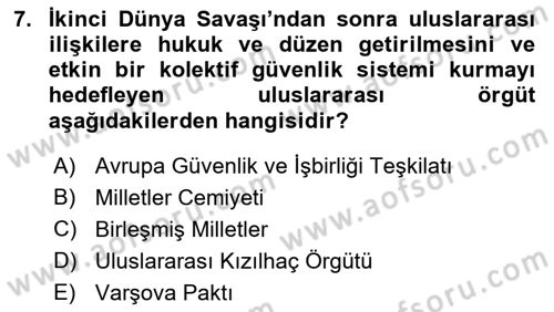 Uluslararası Hukuk 1 Dersi Ara Sınavı Deneme Sınav Soruları 7. Soru