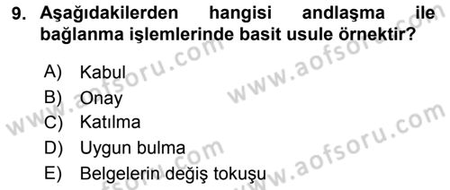 Uluslararası Hukuk 1 Dersi Ara Sınavı Deneme Sınav Soruları 9. Soru