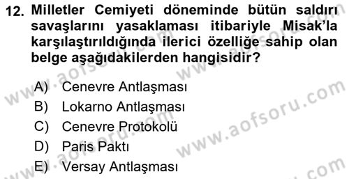 Uluslararası Hukuk 1 Dersi 2018 - 2019 Yılı (Final) Dönem Sonu Sınav Soruları 12. Soru
