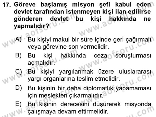 Uluslararası Hukuk 1 Dersi 2018 - 2019 Yılı (Final) Dönem Sonu Sınav Soruları 17. Soru