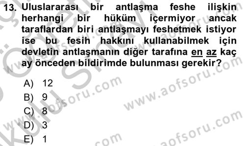 Uluslararası Hukuk 1 Dersi 2018 - 2019 Yılı Yaz Okulu Sınav Soruları 13. Soru