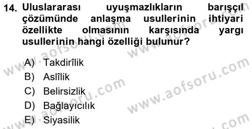 Uluslararası Hukuk 1 Dersi 2018 - 2019 Yılı Yaz Okulu Sınav Soruları 14. Soru