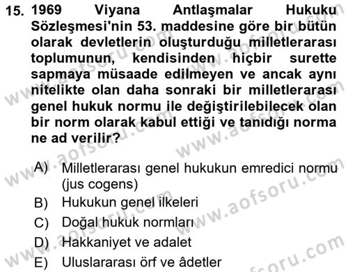 Uluslararası Hukuk 1 Dersi 2018 - 2019 Yılı Yaz Okulu Sınav Soruları 15. Soru