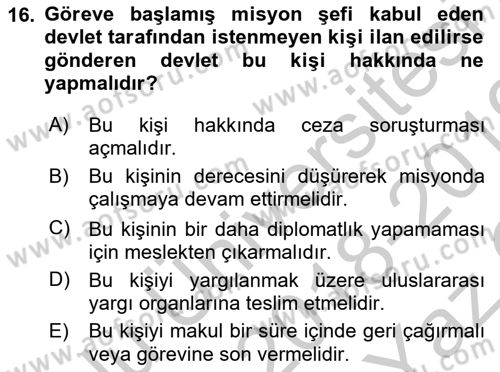 Uluslararası Hukuk 1 Dersi 2018 - 2019 Yılı Yaz Okulu Sınav Soruları 16. Soru