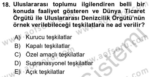 Uluslararası Hukuk 1 Dersi 2018 - 2019 Yılı Yaz Okulu Sınav Soruları 18. Soru