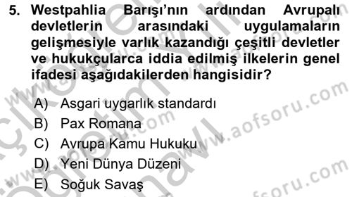 Uluslararası Hukuk 1 Dersi 2018 - 2019 Yılı Yaz Okulu Sınav Soruları 5. Soru