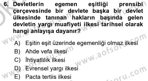 Uluslararası Hukuk 1 Dersi 2018 - 2019 Yılı Yaz Okulu Sınav Soruları 6. Soru