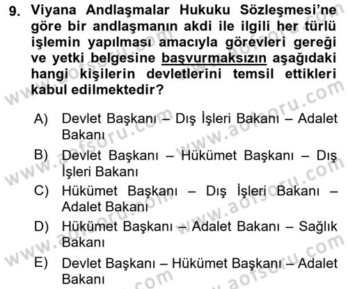 Uluslararası Hukuk 1 Dersi 2019 - 2020 Yılı (Vize) Ara Sınav Soruları 9. Soru