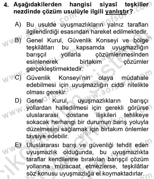 Uluslararası Hukuk 1 Dersi 2019 - 2020 Yılı (Final) Dönem Sonu Sınav Soruları 4. Soru