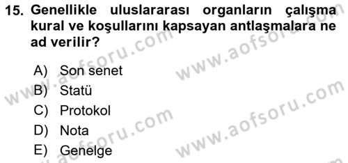 Uluslararası Hukuk 1 Dersi Ara Sınavı Deneme Sınav Soruları 15. Soru