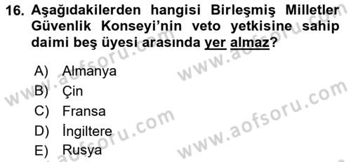 Uluslararası Hukuk 1 Dersi Ara Sınavı Deneme Sınav Soruları 16. Soru