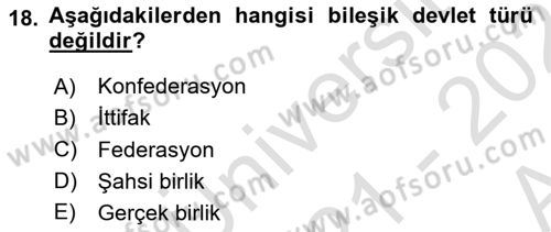 Uluslararası Hukuk 1 Dersi 2021 - 2022 Yılı (Vize) Ara Sınav Soruları 18. Soru