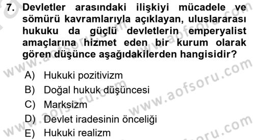 Uluslararası Hukuk 1 Dersi Ara Sınavı Deneme Sınav Soruları 7. Soru