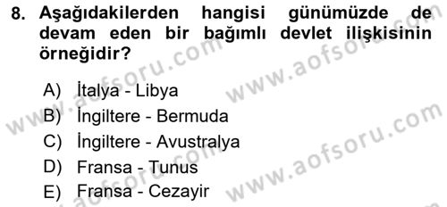 Uluslararası Hukuk 1 Dersi Ara Sınavı Deneme Sınav Soruları 8. Soru
