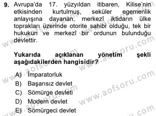 Uluslararası Hukuk 1 Dersi Ara Sınavı Deneme Sınav Soruları 9. Soru