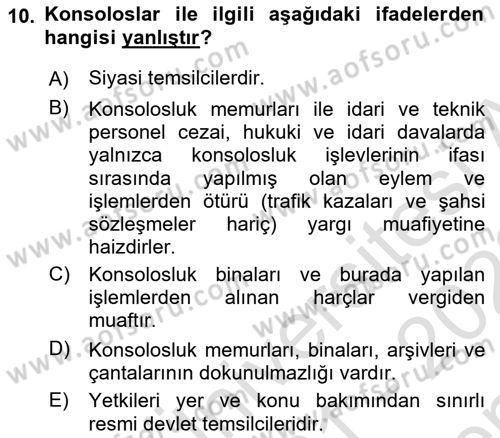 Uluslararası Hukuk 1 Dersi 2021 - 2022 Yılı (Final) Dönem Sonu Sınav Soruları 10. Soru