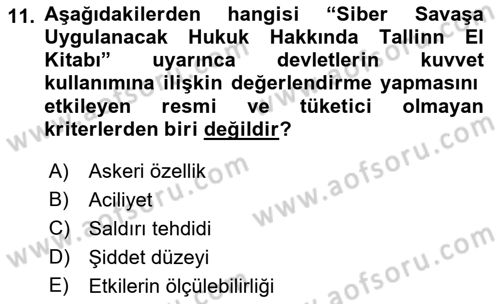 Uluslararası Hukuk 1 Dersi 2021 - 2022 Yılı (Final) Dönem Sonu Sınav Soruları 11. Soru