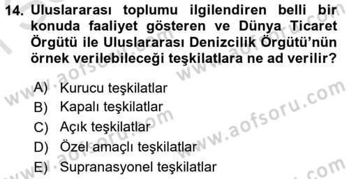 Uluslararası Hukuk 1 Dersi 2021 - 2022 Yılı (Final) Dönem Sonu Sınav Soruları 14. Soru