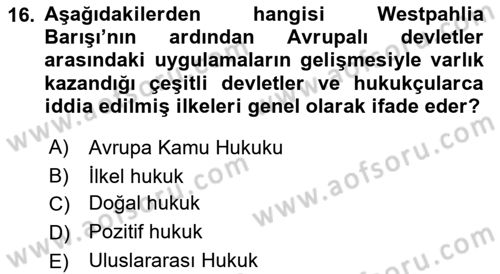 Uluslararası Hukuk 1 Dersi 2021 - 2022 Yılı (Final) Dönem Sonu Sınav Soruları 16. Soru