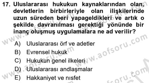 Uluslararası Hukuk 1 Dersi 2021 - 2022 Yılı (Final) Dönem Sonu Sınav Soruları 17. Soru