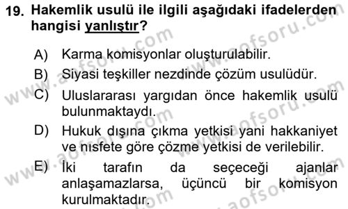 Uluslararası Hukuk 1 Dersi 2021 - 2022 Yılı (Final) Dönem Sonu Sınav Soruları 19. Soru