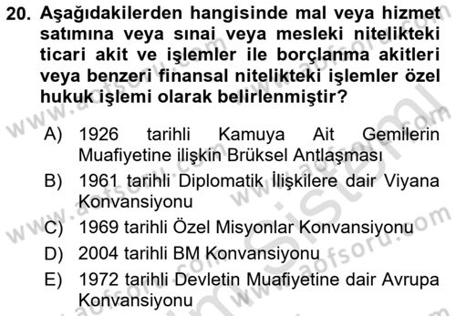 Uluslararası Hukuk 1 Dersi 2021 - 2022 Yılı (Final) Dönem Sonu Sınav Soruları 20. Soru