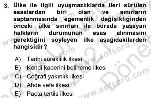 Uluslararası Hukuk 1 Dersi 2021 - 2022 Yılı (Final) Dönem Sonu Sınav Soruları 3. Soru