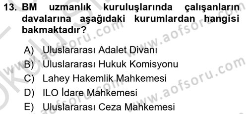 Uluslararası Hukuk 1 Dersi 2021 - 2022 Yılı Yaz Okulu Sınav Soruları 13. Soru