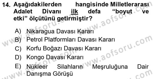 Uluslararası Hukuk 1 Dersi 2021 - 2022 Yılı Yaz Okulu Sınav Soruları 14. Soru