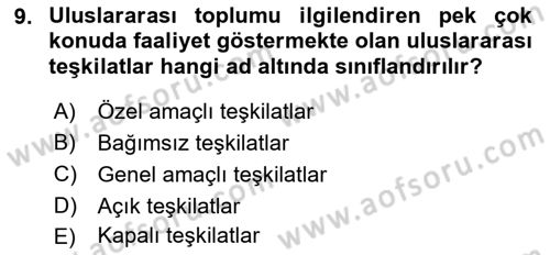 Uluslararası Hukuk 1 Dersi 2021 - 2022 Yılı Yaz Okulu Sınav Soruları 9. Soru