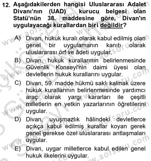 Uluslararası Hukuk 1 Dersi 2022 - 2023 Yılı (Vize) Ara Sınav Soruları 12. Soru